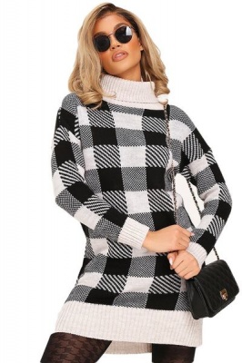 Photo of I Saw it First - Ladies Black Check Knitted Jumper Dress