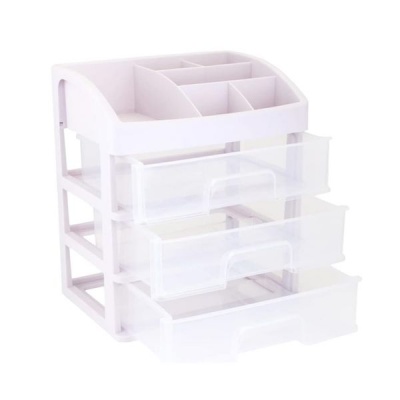 White Clear Makeup Organiser with 3 Drawers Lipstick Slot Cosmetic Box