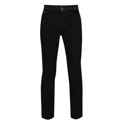 Pierre Cardin Mens Belted Jeans Solid Black Parallel Import