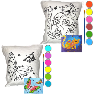 Fabric Painting Butterflies Cat Cushion 2 Pack Kids Painting Kit