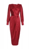 Quiz Ladies Berry Satin Long Sleeve Wrap Midaxi Dress