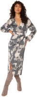 Quiz Ladies Grey Smudge Print Wrap Midi Dress