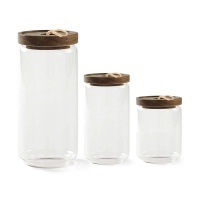Acacia Wood Glass Storage Jar 3 Piece