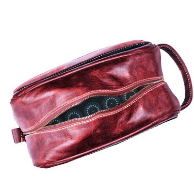 Photo of DoringBoom Genuine Leather Toiletry or Cosmetic Bag - Cherry Red
