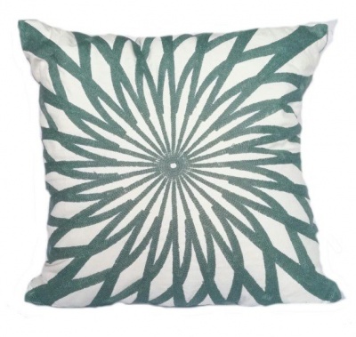 Photo of Geometric Pattern Embroidered Scatter Cushion - Teal/White
