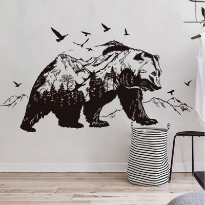 Photo of AOOYOU Black Forest Silhouette Bear Vinyl Art Sticker for Wall Decoration