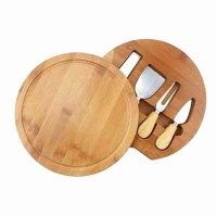 Home Gift Cheese Knife Fork Mini Cutlery Set with Wooden Board Round