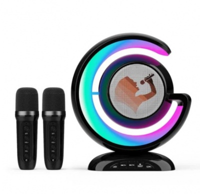 Wireless Double Mic Karaoke Speaker Moon DesignTFUSBBT BlackWhitePink