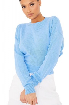 Photo of I Saw it First - Ladies Blue Cropped Jumper With Cut Out Back Detail