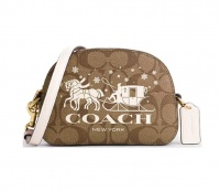 Coach New York Coach Mini Serena Satchel In Signature Canvas With Horse and Sleigh