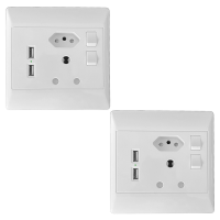 Pack of 2 16A Double Wall Socket with 2 USB Slots