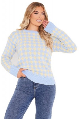 Photo of I Saw it First - Ladies Baby Blue Oversized Dogtooth Jumper