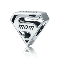 Volamor Diamond Shaped 925 Sterling Silver Super Mom Charm for Mothers