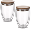 Love Of Pretty Double Walled Glass Mugs with Bamboo Lid -350ml capacity - Set of 2 Photo