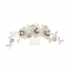 Olive Tree -Faux Pearl and Metal Flower Leaf Hair Comb 01-Bridal/Formal Photo