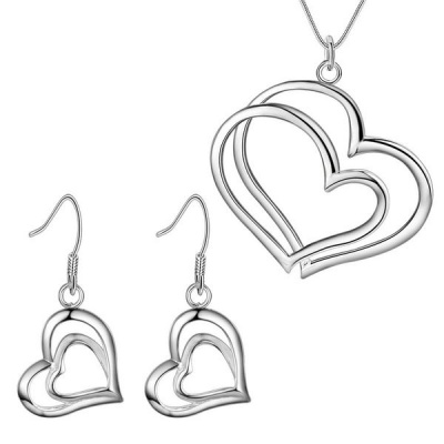 Photo of Silver Designer Double Heart Set Earrings and Necklace