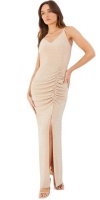 Quiz Ladies Gold Shimmer Ruched Maxi Dress