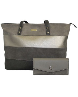 Photo of Fino Faux Leather Tote Shoulder Bag And Purse Set Grey