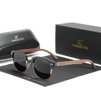 KINGSEVEN UV400 Wood Frame Retro Polarized Sunglasses Black Gold