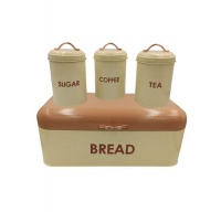 Distoplan New Retro Design Bread Bin 3 Pieces Canister Set with Gold Handle