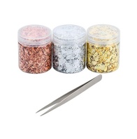 Gold Leaf Nail Body Decor Flakes Gold Silver Rose Gold Tweezers