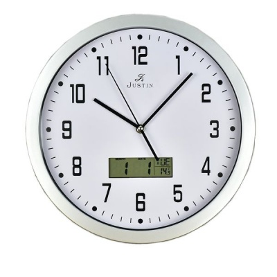 Photo of Justin 34cm Round White Face with Date Display Quartz Wall Clock