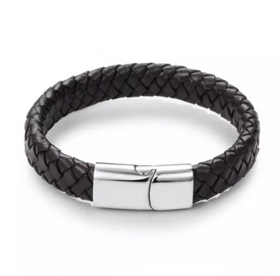 SilverCity Luxury Brown Leather Braided Men’s Bracelet with Steel Clasp