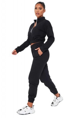 Photo of I Saw it First - Ladies Black Half Zip Jumper And Joggers Set