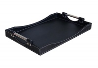Stainless Steel Handle and Decadent Leather Bound Serving Tray