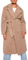 I Saw it First Ladies Taupe Belted Borg Teddy Longline Coat