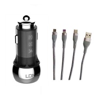 LDNIO Mini PD Fast Car Charger Usb Ports with 66W Super Fast Charging Cable