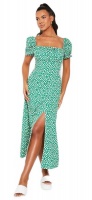 I Saw It First Ladies Green Square Print Woven Short Puff Sleeve Dress