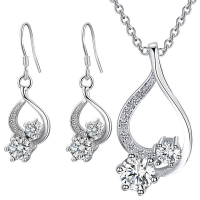 Photo of Silver Designer Double Crystal Set with Earrings and Necklace