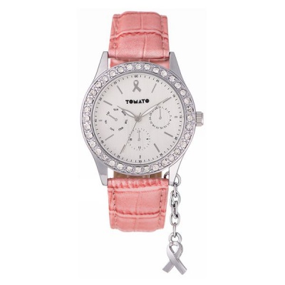 Photo of Tomato Watch - Silver Dial - 38mm Case - Pink Strap with Pink Ribbon Charm