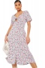 I Saw it First - Ladies Pink Woven Floral Key Hole Tie Midi Dress Photo