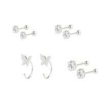 Bigfive 4 Pairs Silver Plated Lightweight Cartilage Earring Set