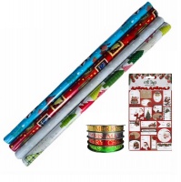 Christmas Gift Wrapping Paper Gift Tag Stickers Ribbon Set