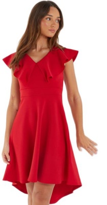Quiz Ladies Red Frill Dip Hem Midi Dress