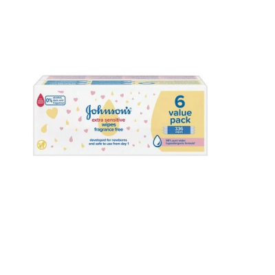 Photo of Johnsons Johnson's Extra Sensitive Wipes Fragrance-Free Value Pack 6x56 Wipes