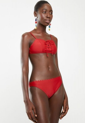 Womens South Beach Bikini Bottom Scallop edge Red
