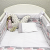 Avocado Green Full Cot Linen Set Blush and Silver Clouds Photo
