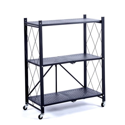 ARTISAN FURNITURE WAREHOUSE Foldable Ladder Shelf Metal 3 Tier Storage Rack Organizer Trolley Wheels