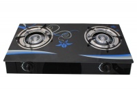 Two Burner Auto Ignition Tempered Glass Panel Gas Stove Blue Petal