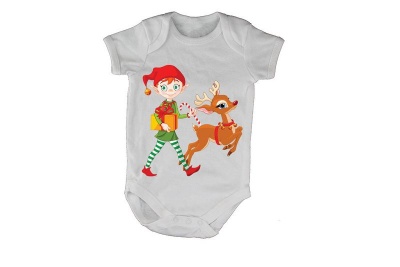 Photo of BuyAbility Christmas Elf & Reindeer - Short Sleeve - Baby Grow