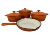 Pot set 7 Piece Cast Iron Grooved Lid Orange Photo