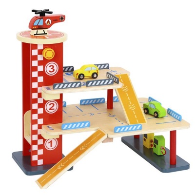 Photo of TookyToy Wooden Parking Garage with Helipad