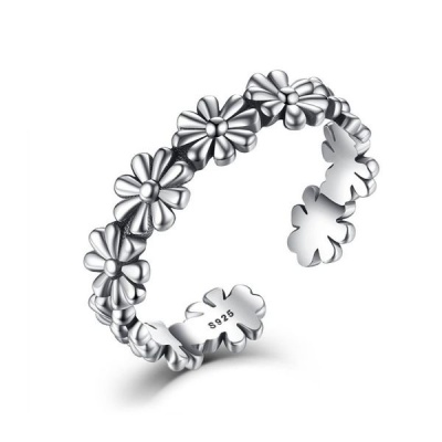 Photo of Cosmic 925 Silver Adjustable Ring -Eternity Flower Floral - 1 Size Fit All