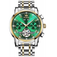 OLEVS Automatic Stainless Steel Tourbillon Watch Silver Gold Green