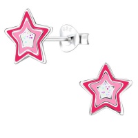 Pink Tone Star Enamel in Sterling Silver Earring
