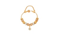 Radiant Elegance Gold Copper Bracelet with 11 Charms and Rhinestone